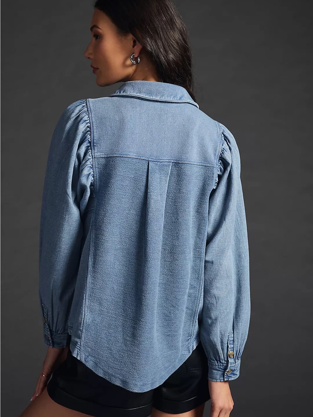 Pilcro Anthropologie Chambray Shacket Shirt Jacket Blue Size Medium - Picture 2 of 10
